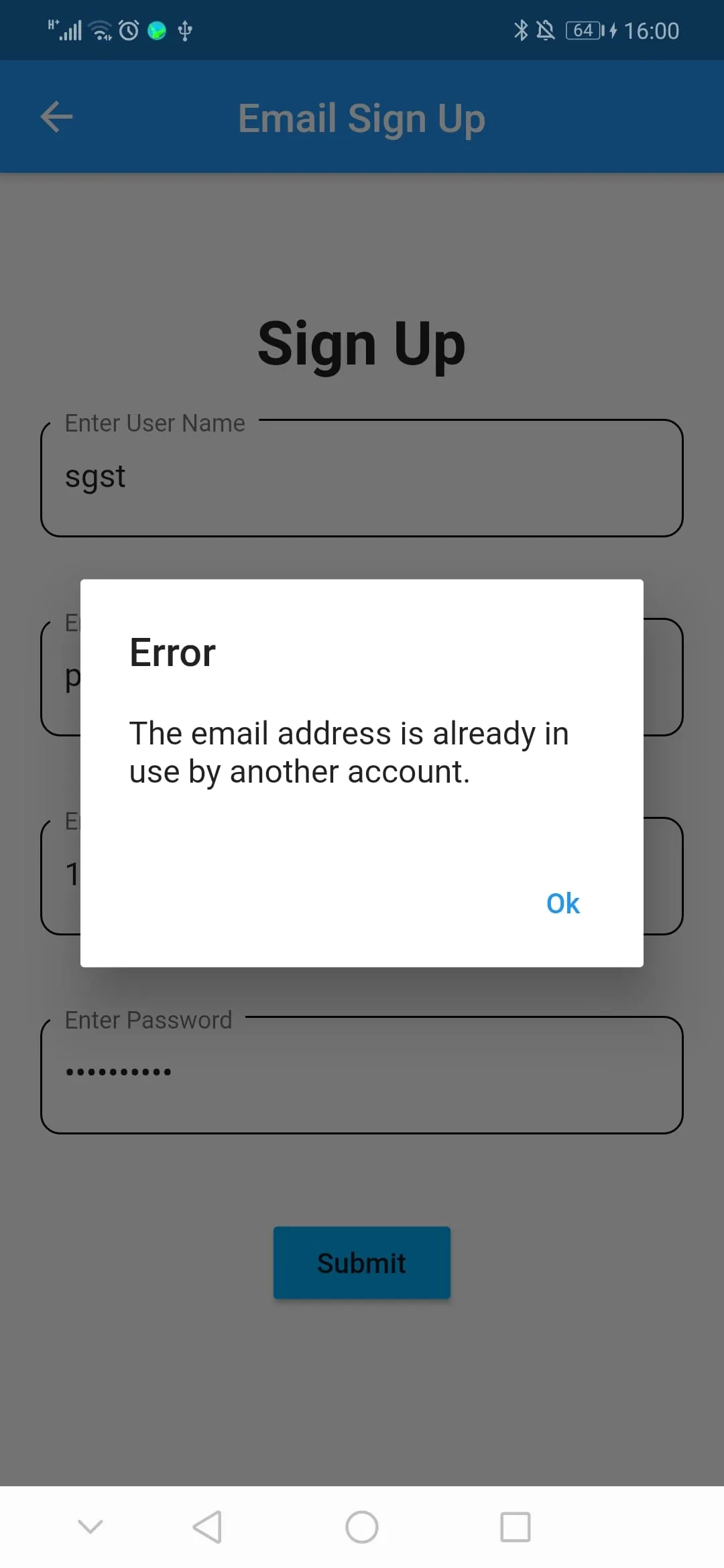 Error Sign up