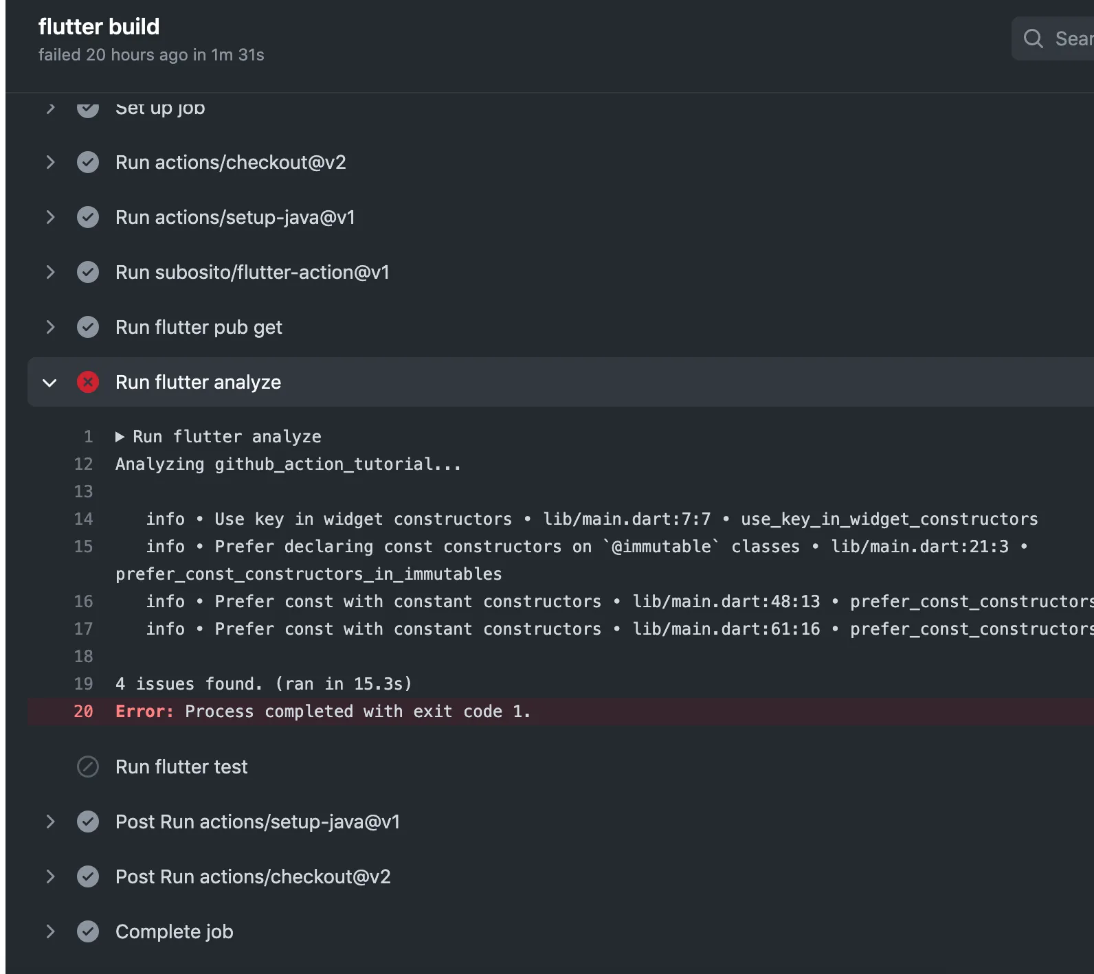 flutter github actions